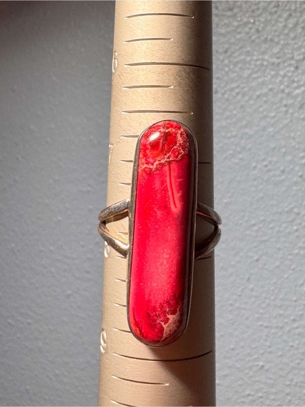 925 Sterling Silver Vintage Long Red Stone Women's Ring